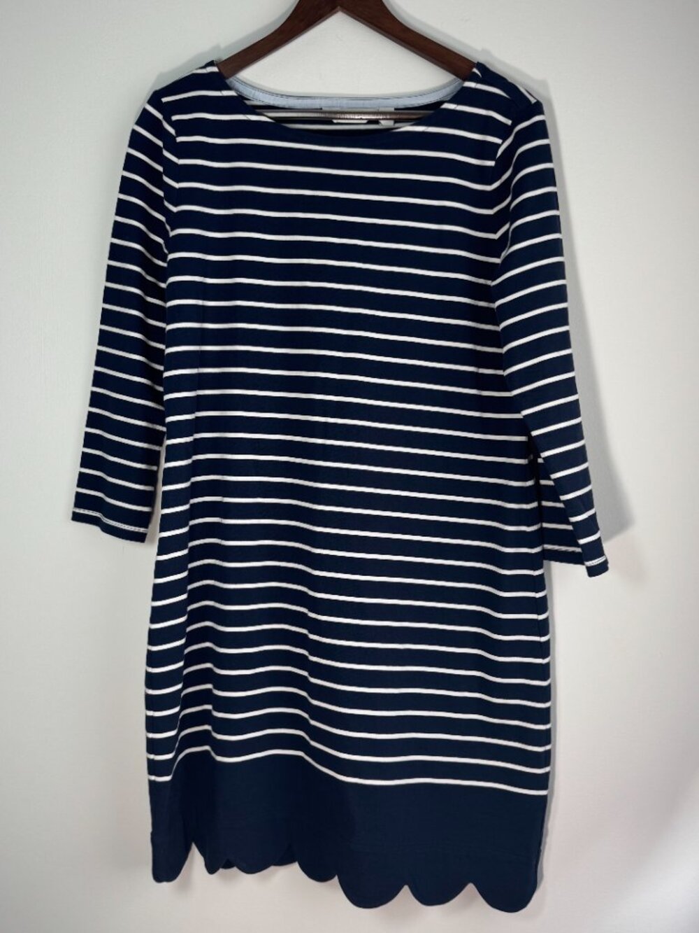 Vineyard Vines Navy 100% Cotton White Striped Knit Shift Dress Scalloped Hem - M - Picture 7 of 7